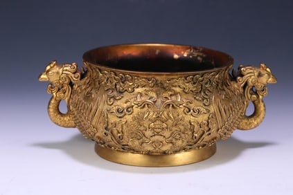 QIANLONG MARK GILT BRONZE CENSER