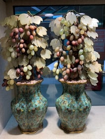 A PAIR QIANLONG MARK CLOISONNE BONSAI