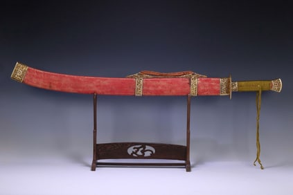 QIANLONG MARK GILT BRONZE DAGGER