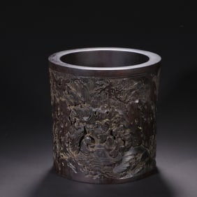 ZITAN WOOD CARVED BRUSH POT