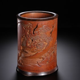 BAMBOO CARVED POETRY PATTERN BRUSH POT