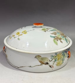 SHALLOW GLAZE FLOWER BIRD PATTERN POT