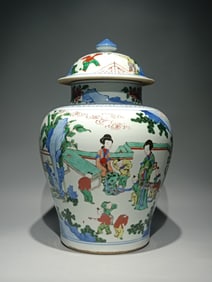 KANGXI MARK BLUE&WHITE GLAZE WITH WUCAI JAR