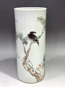 SHALLOW GLAZE FLOWER BIRD PATTERN TUBE