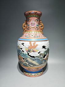 QIANLONG MARK YANGCAI GLAZE DOUBLE EAR VASE