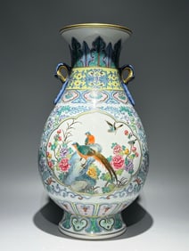 QIANLONG MARK DOUCAI GLAZE FLOWER BIRD VASE