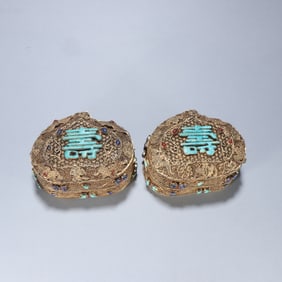 A PAIR GILT SILVER INLAY TURQUOISE BOXS