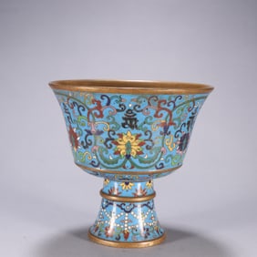 QIANLONG MARK GILT BRONZE HIGH STEM CUP