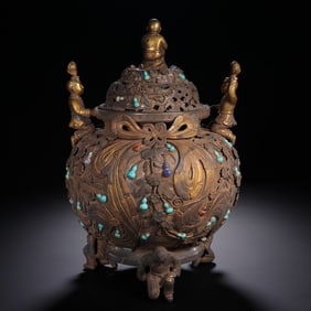 GILT BRONZE INLAY GEM CENSER