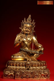GILT BRONZE INLAY GEM BUDDHA STATUE