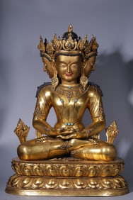 GILT BRONZE INLAY TURQUOISE BUDDHA STATUE