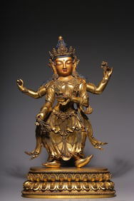 GILT BRONZE GUANYIN BUDDHA STATUE