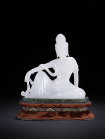 HETIAN JADE CARVED ZIZAI GUANYIN BUDDHA STATUE