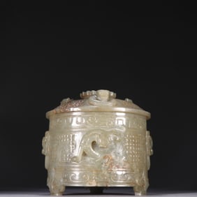 ANTIQUE JADE DARGON PATTERN JAR