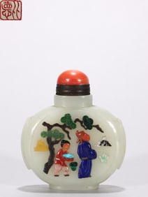 HETIAN JADE INLAY GEM SNUFF BOTTLE