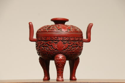 RED LACQUER TAOTIE BEAST PATTERN CENSER