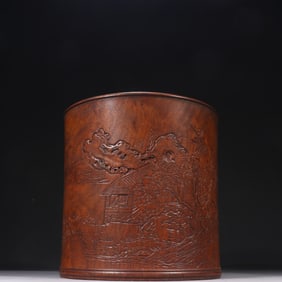 HUANG HUALI WOOD LANDSCAPE BRUSH POT