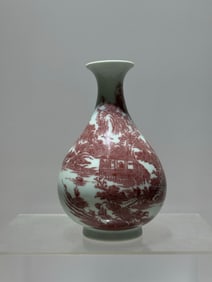 UNDERGLAZE RED FIGURE STORY VASE