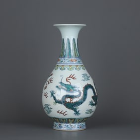 QIANLONG MARK DOUCAI GLAZE DRAGON PATTERN VASE
