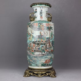 COPPER INLAY POTTERY WUCAI GLAZE VASE