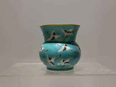 GUANGXU MARK GREEN GLAZE CRANE PATTERN SLAG BUCKET
