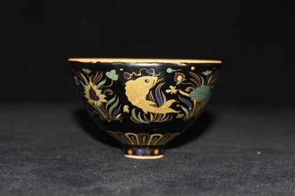 BLACK GLAZE FISH PATTERN BOWL