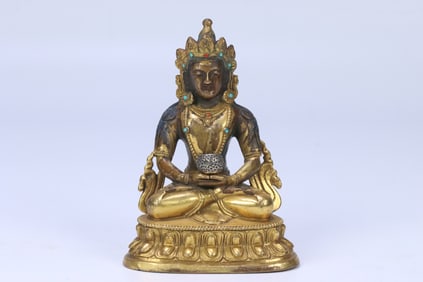 GILT BRONZE LONGEVITY BUDDHA STATUE
