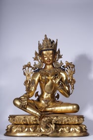 GILT BRONZE INLAY GEM BUDDHA STATUE