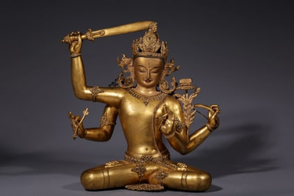 GILT BRONZE MANJUSRI BUDDHA STATUE