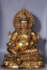 GILT BRONZE INLAY GEM CAISHEN BUDDHA STATUE