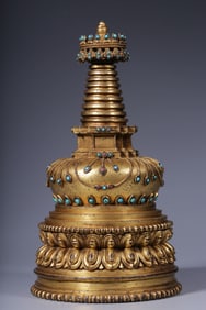GILT BRONZE INLAY GEM PAGODA