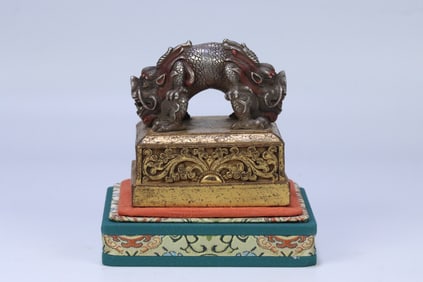 GILT BRONZE WITH SILVER DRAGON SEAL