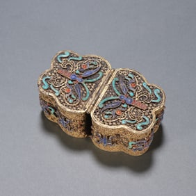 GILT SILVER INLAY TURQUOISE BUTTERFLY BOX