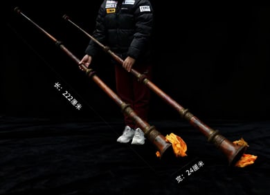 A PAIR COPPER CAST TRUMPETS