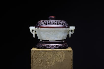 ZITAN WOOD LANDSCAPE PATTERN WITH JADE CENSER