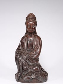 ZITAN WOOD INLAY SILVER WIRE GUANYIN BUDDHA STATUE