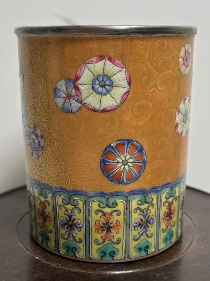 Qianlong 18th C Famille Rose Ground Brush Pot (1 of 16)