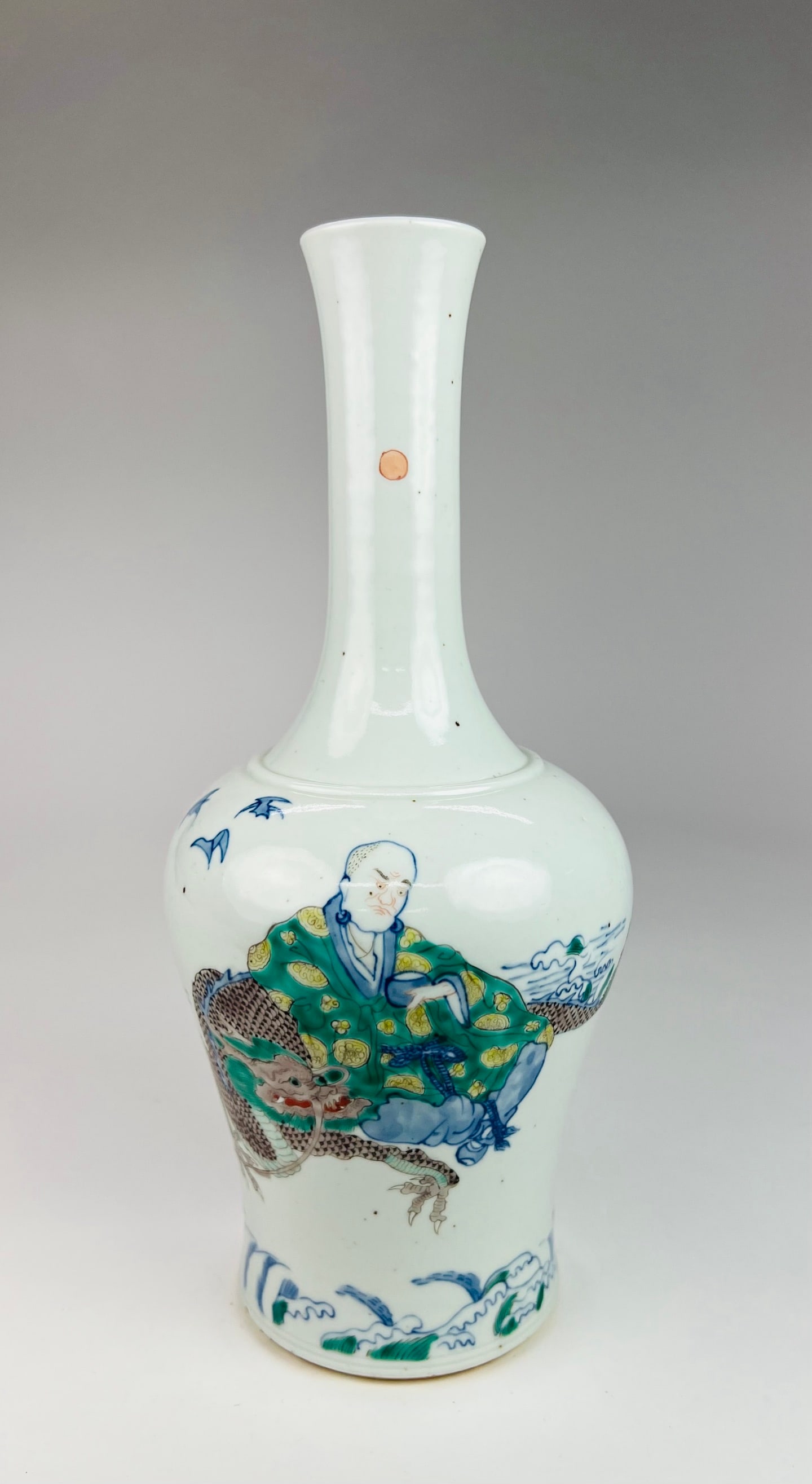 Qing Yongzheng Period Doucai ‘Luohan and Dragon’ Bell Vase (1 of 17)