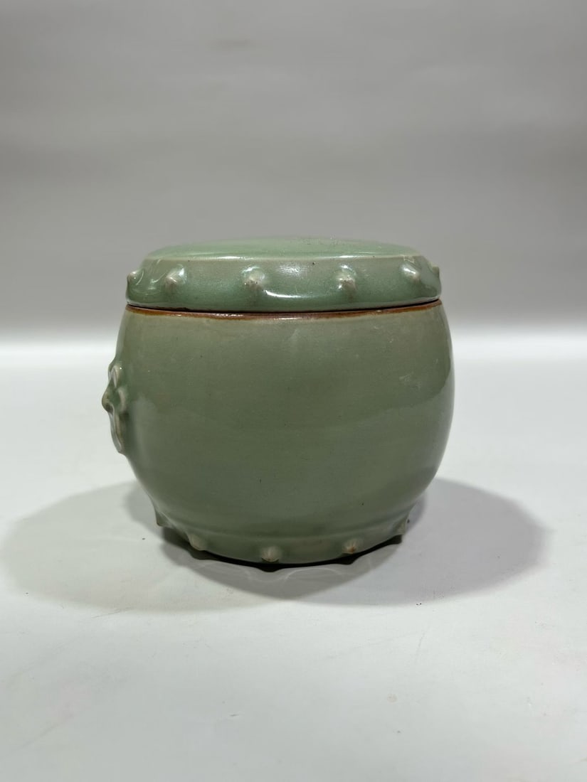 Ming 14th C Longquan Celadon Ring-Handled Jar (1 of 8)