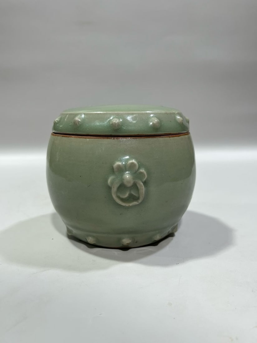 Ming 14th C Longquan Celadon Ring-Handled Jar - 2