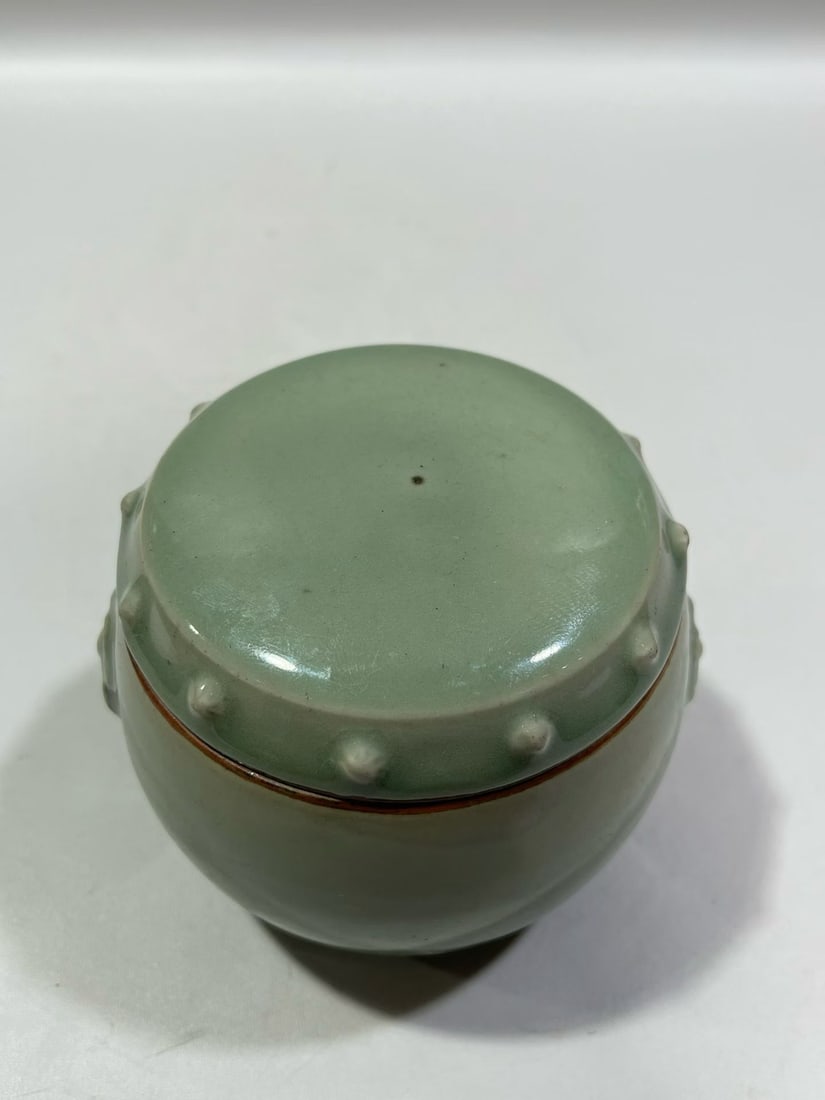 Ming 14th C Longquan Celadon Ring-Handled Jar - 3