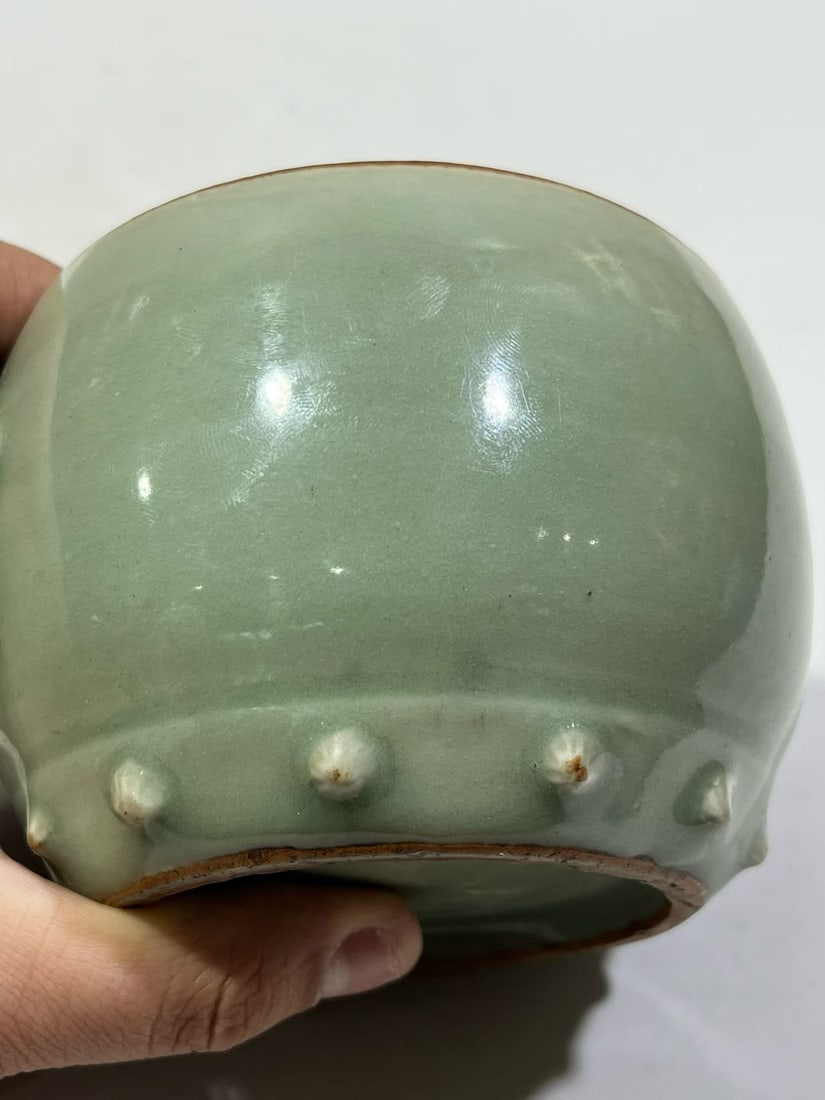 Ming 14th C Longquan Celadon Ring-Handled Jar - 6