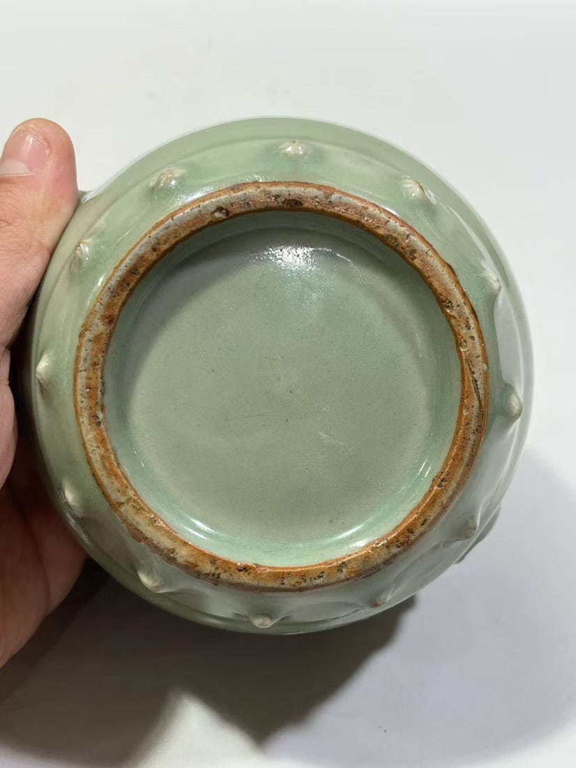 Ming 14th C Longquan Celadon Ring-Handled Jar - 7