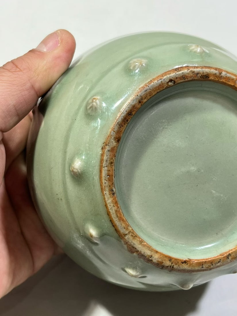 Ming 14th C Longquan Celadon Ring-Handled Jar - 8