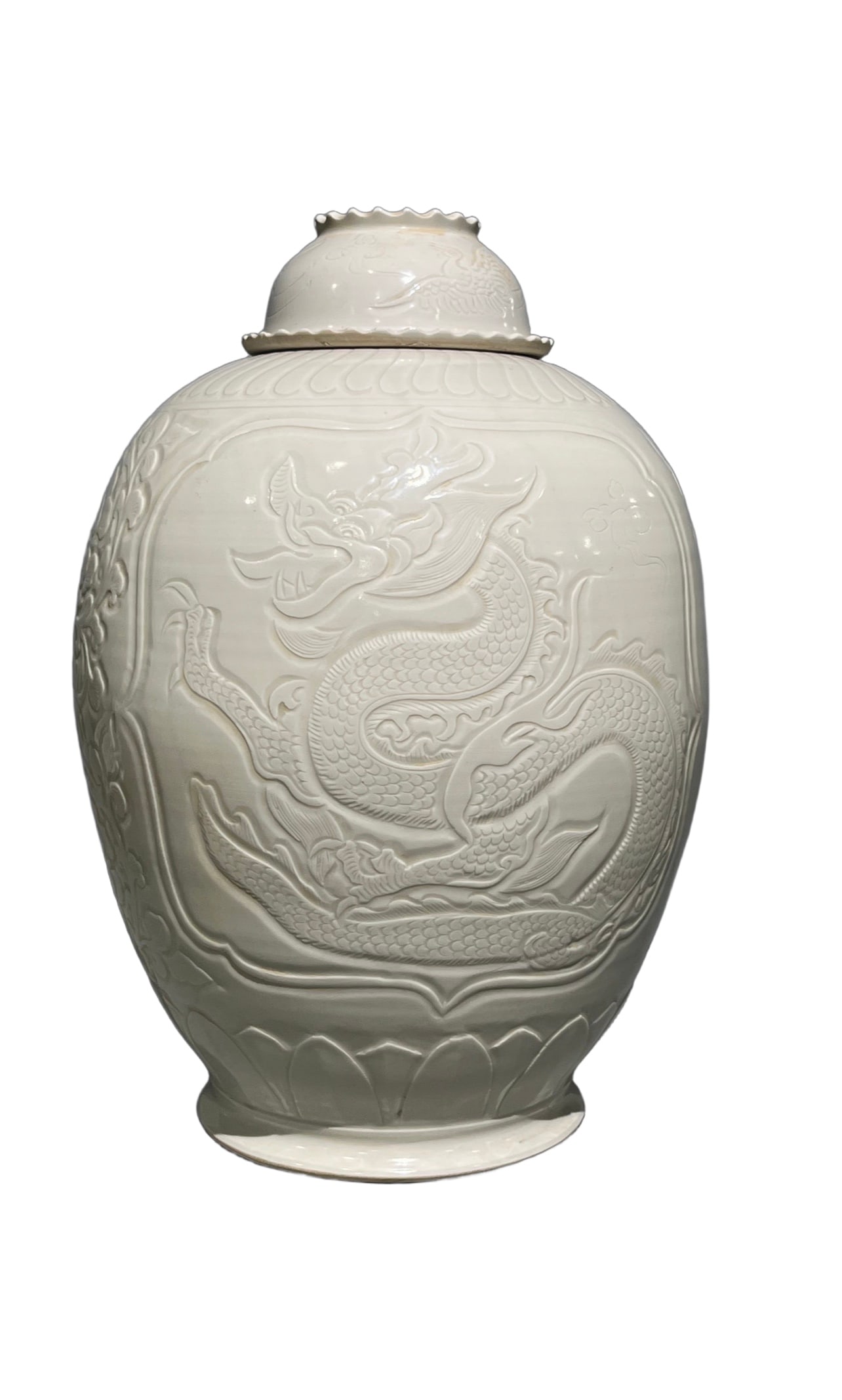 Ding Kiln White Glazed Carved Dragon Covered Jar (1 of 18)