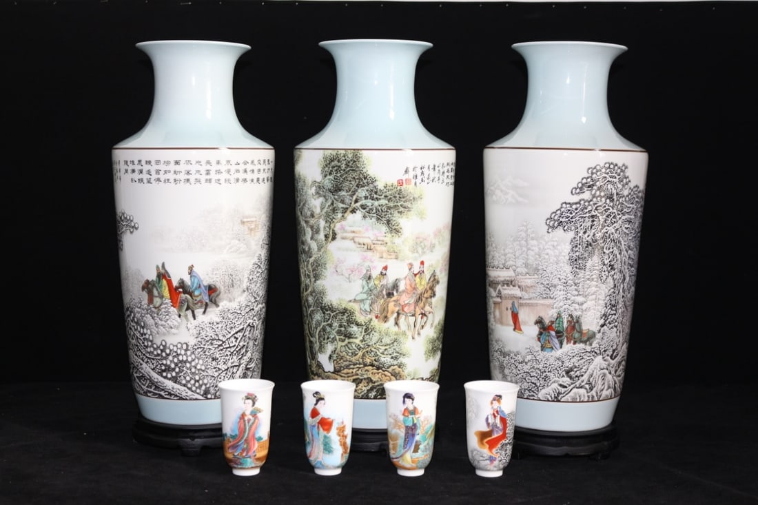 Zhang Songmao Mark Three Visits to the Thatched Cottage Vase: Width 18.5 cm
