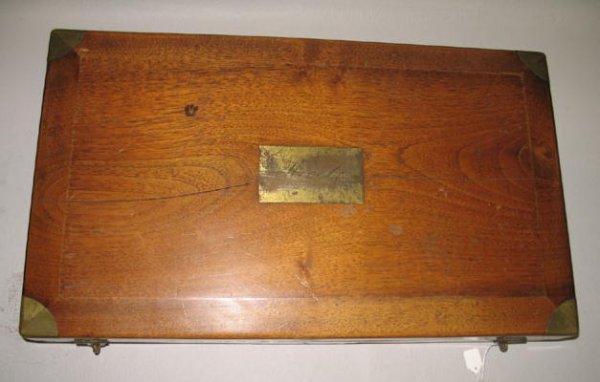 RARE SEAGOING SURGEON'S KIT. Walnut case with brass 
