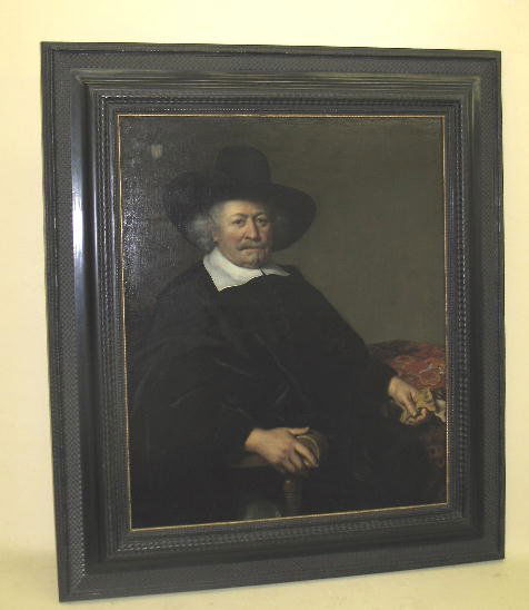 OIL ON CANVAS PORTRAIT SIGNED "F. BOL". Ferdinand: OIL ON CANVAS PORTRAIT SIGNED "F. BOL". Ferdinand Bol (Dutch,1616-1680), signed upper left and dated 1659. An exceptional three-quarter length portrait of a distinguished gentleman, dressed in black,