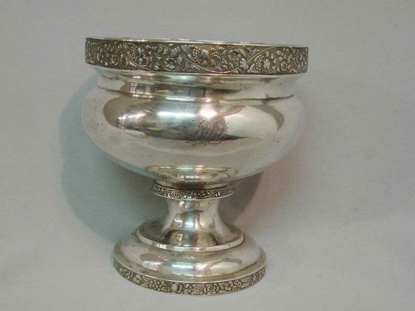 NEW YORK SILVER WASTE BOWL. Marked for John Crawfo: NEW YORK SILVER WASTE BOWL. Marked for John Crawford, ca. 1825. Bulbous, footed bowl with applied bands of die-rolled decoration. 6 _h. 6 1/8"d. 20.2 ozt."