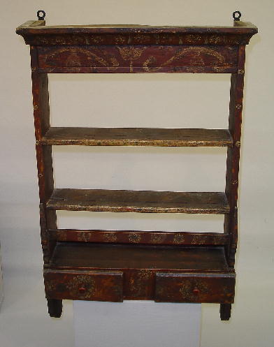 DECORATED HANGING SHELVES. Pine with the original w